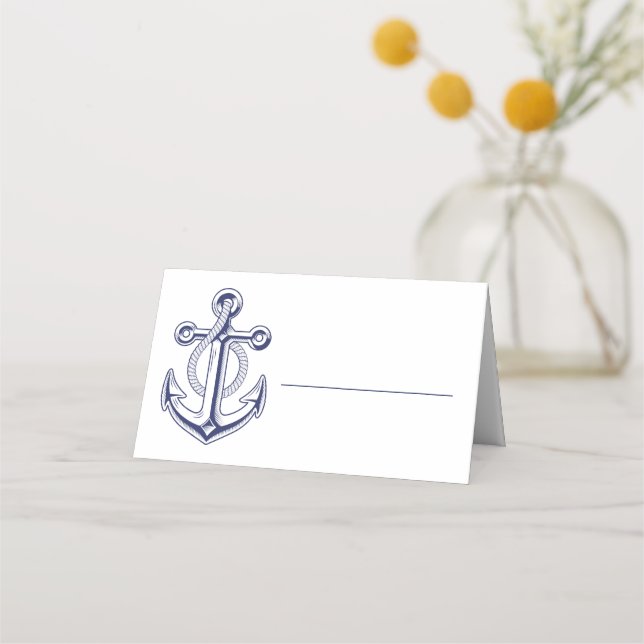Anchor Sailor Ocean Navy Blue Nautical Wedding Platzkarte (Vorderseite)
