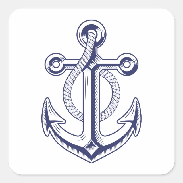 Anchor Sailor Ocean Navy Blue Nautical Wedding Quadratischer Aufkleber (Vorderseite)