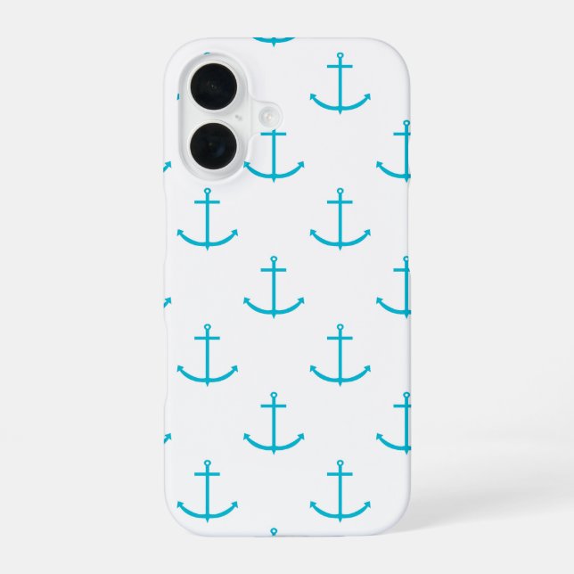 Anchor Türkis Pattern iPhone 16 Hülle (Rückseite)