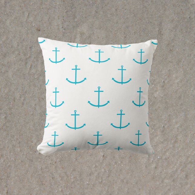 Anchor Türkis Pattern Kissen (A throw pillow with a pattern of turquoise anchors)