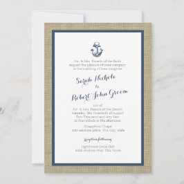 Anchor und Burlap Navy Blue Rustic Wedding Einladung