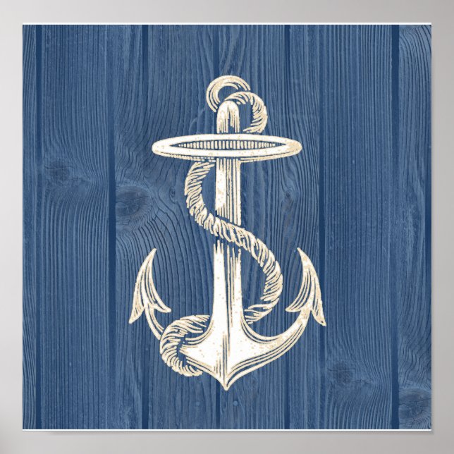 Anchor Vintag Blue Wood Beach Poster (Vorne)