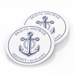 Anchor Wedding Navy Blue Nautical Brautparty Runder Pappuntersetzer