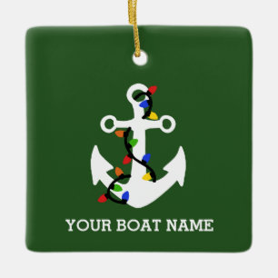 Anchor with Christmas Lights Nautical Keramikornament