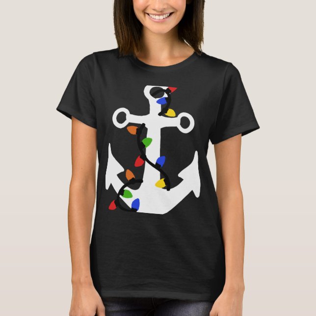 Anchor With Christmas Lights Nautical T Shirt  (Vorderseite)