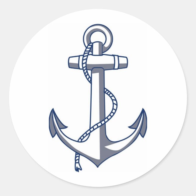 Anchor Zeichnend Thema Nautical Wedding Navy Blue Runder Aufkleber (Vorderseite)