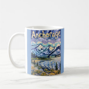 Anchorage Alaska Landschaft Van Gogh Vintage Reise Kaffeetasse