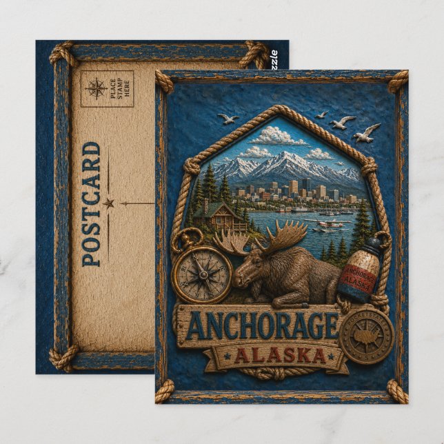 Anchorage Alaska Postkarte Vintage Reise (Vorne/Hinten)