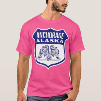 Anchorage Alaska Retro-Vogelschutzschild Blau T-Shirt