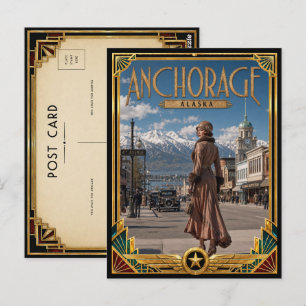 Anchorage Alaska Vintage Art Deco Golden Age Postkarte