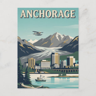 Anchorage Alaska Vintage Reise Stadtlandschaft Pos Postkarte