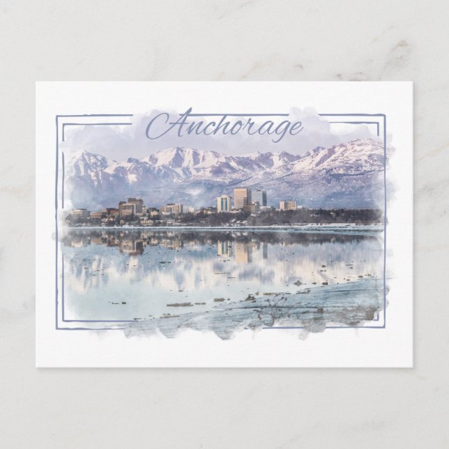 Anchorage Alaskan Watercolor Postcard Postkarte (Vorderseite)