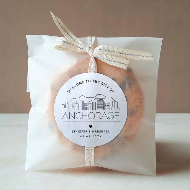 Anchorage Skyline | Begrüßung Runder Aufkleber (Von Creator hochgeladen)