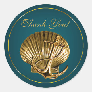 Anchored Seashell Nautical Danke | Türkis Runder Aufkleber
