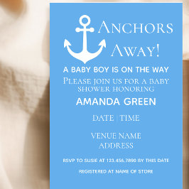 Anchors Away Baby Boy Nautical Blue Baby Dusche Einladung