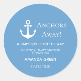 Anchors Away Blue and White Anchor Runder Aufkleber