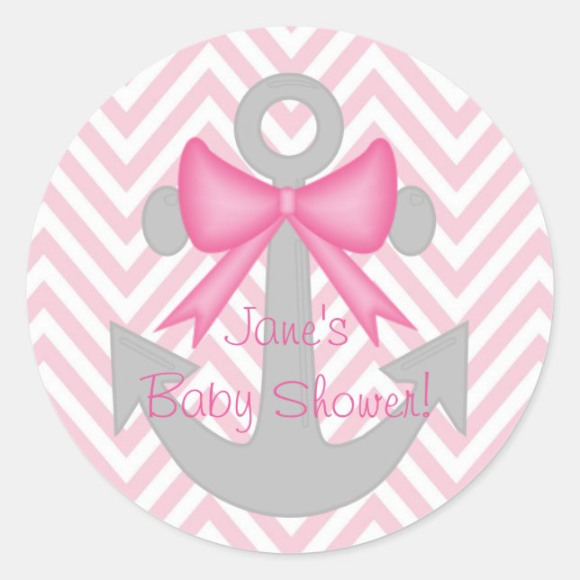 Anchors Away Girl Baby Shower Stickers (Vorderseite)