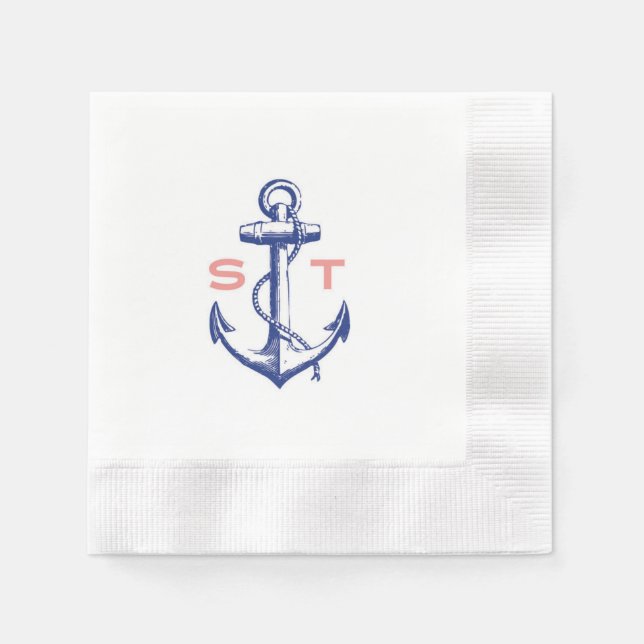 Anchors Away Monogram Cocktail Serviette (Vorderseite)