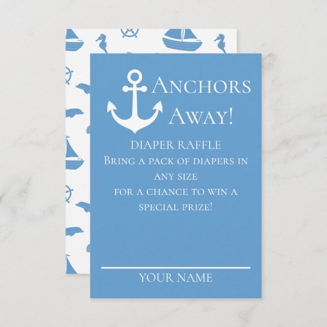 Anchors Away Sailboats Blue Diaper Raffle Baby Begleitkarte (Vorne/Hinten)