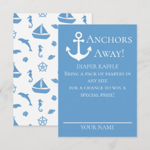 Anchors Away Sailboats Blue Diaper Raffle Baby Begleitkarte