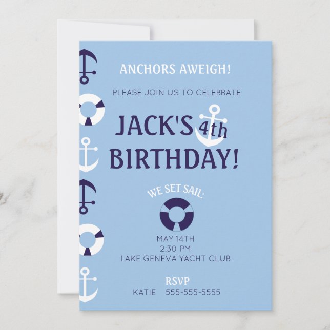 Anchors Aweigen Einladung zum Geburtstag (Vorderseite)