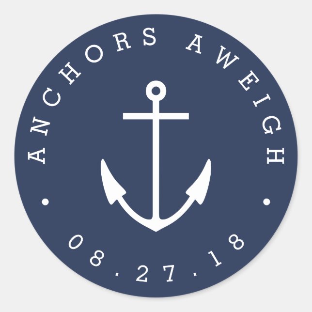 Anchors Aweigh | Navy Nautical Baby Shooter Runder Aufkleber (Vorderseite)