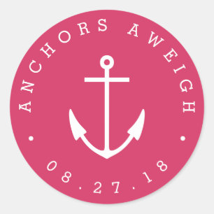 Anchors Aweigh   Pink Nautical Baby Dusche Runder Aufkleber