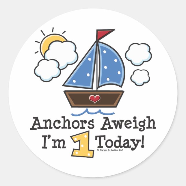 Anchors Aweigh Sailboat 1. Geburtstag Stickers (Vorderseite)