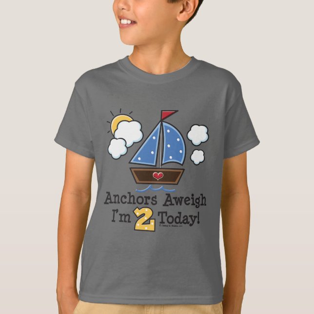 Anchors Aweigh Sailboat 2. Geburtstag T-Shirt (Vorderseite)