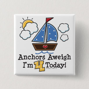 Anchors Aweigh Sailboat 4. Geburtstagskarte Button