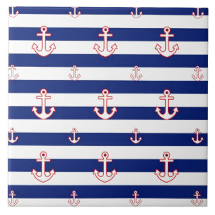 Anchors on Stripes Nautical Decor Fliese