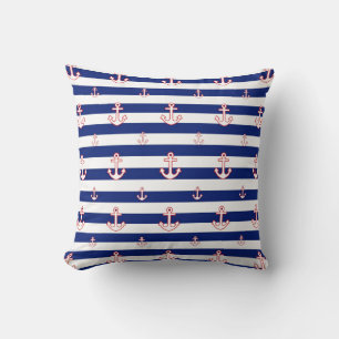 Anchors on Stripes Nautical Decor Kissen
