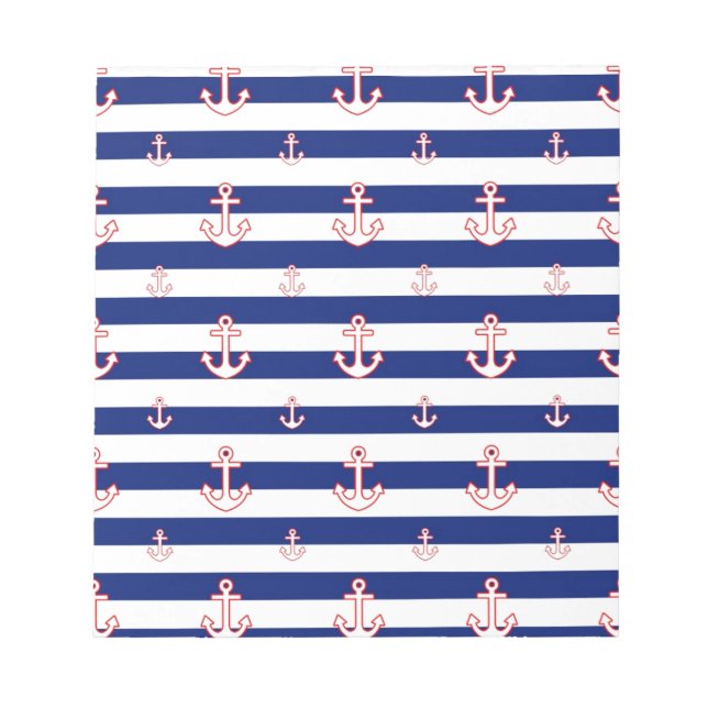 Anchors on Stripes Nautical Decor Notizblock (Vorderseite)