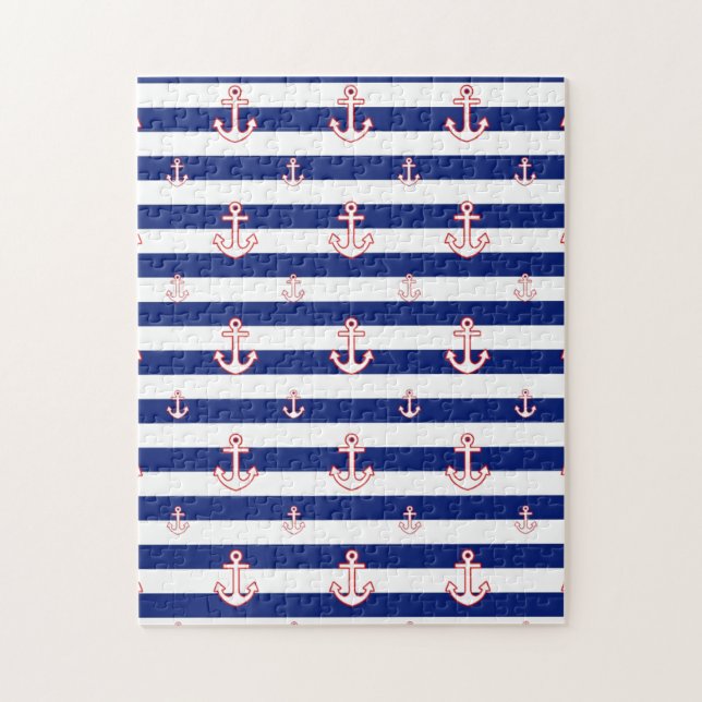 Anchors on Stripes Nautical Decor Puzzle (Vertikal)