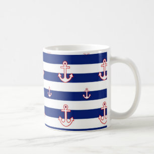 Anchors on Stripes Nautical Decor Tasse