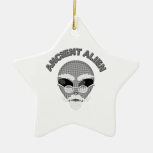 Ancient Alien Head Newsprint Keramik Ornament