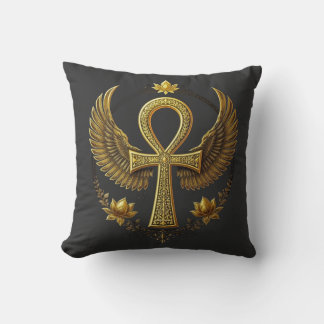Ancient Ankh Power Göttliches Gold Schwarz Dekor Kissen