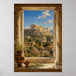 Ancient Athens Parthenon Acropolis Oil Painting Poster