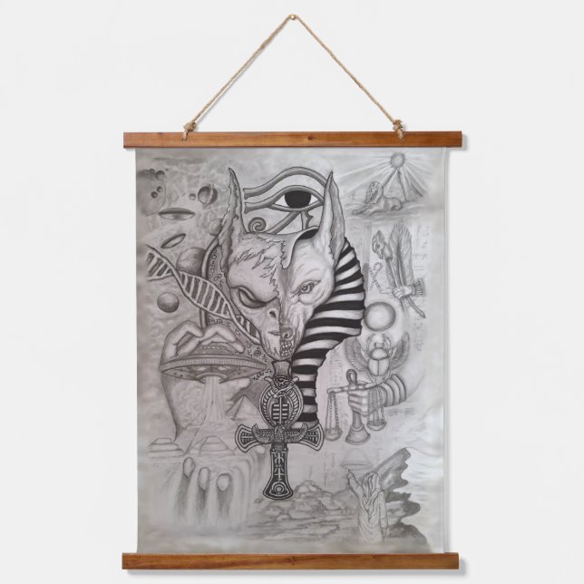 Ancient Außerirdischen , Anubis Wandteppich Mit Holzrahmen (Vorderseite)