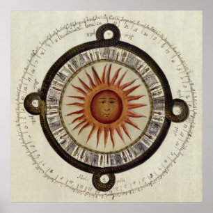 Ancient Aztec Sun Calendar Mexiko Zeichnend Poster