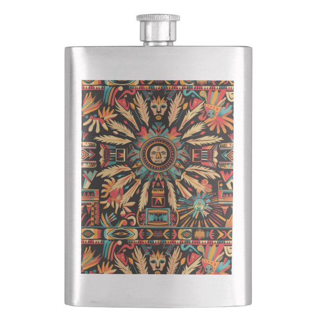 Ancient Blue "Aztec Dream" Gravierungsflasche Flachmann (Vorderseite)