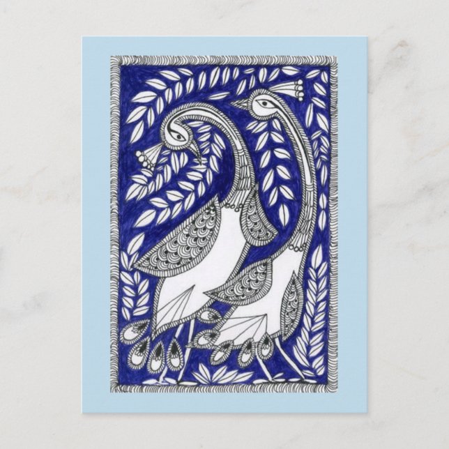 Ancient Blue Kalamkari Post Card Postkarte (Vorderseite)