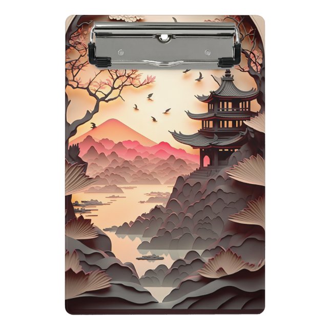 Ancient Chinese Scene Paper Cut Mini Clipboard Klemmbrett (Vorderseite)