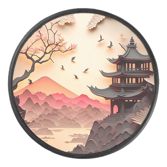 Ancient Chinese Scene Paper Cut Puck (Vorderseite)