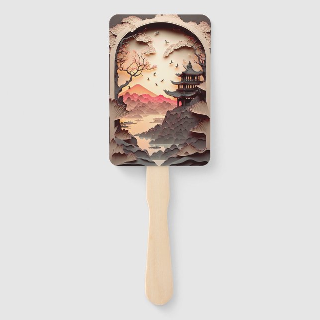 Ancient Chinese Scene Paper Cut Set of Fans Fächer (Rückseite)