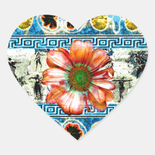 Ancient Dance Orange Daisy Herz-Aufkleber