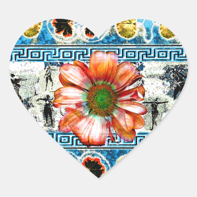 Ancient Dance Orange Daisy Herz-Aufkleber (Vorderseite)