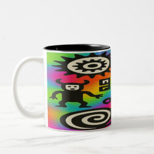 Ancient Echoes - Psychedelische Petroglyph-Tasse Zweifarbige Tasse