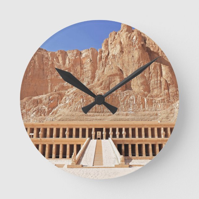 Ancient Egypt Hatshepsut Deir Bahri Temple Luxor Runde Wanduhr (Vorderseite)