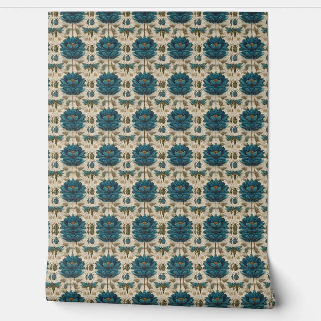 Ancient Egypt Toile de Jouy Green Floral Pattern Tapete (Abrollen)